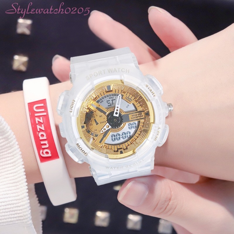 Đồng hồ unisex thể thao Sport Watch chạy kim và điện tử dây cao su chống nước chống xước tốt