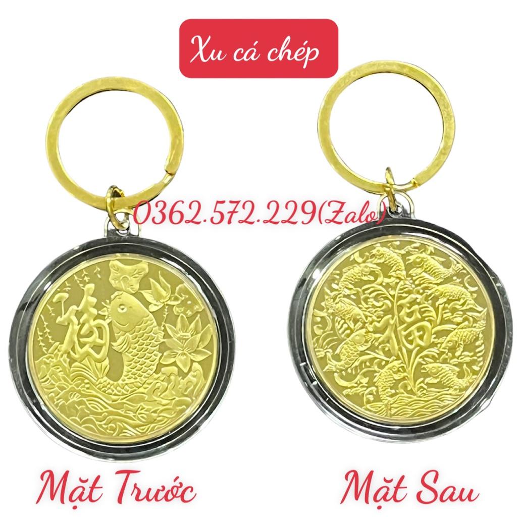Đồng Xu Cá Chép Tài Lộc Mạ Vàng Phong Thuỷ May Mắn Tặng Hộp Nhung ,Móc Khóa, Túi Gấm Đỏ may mắn