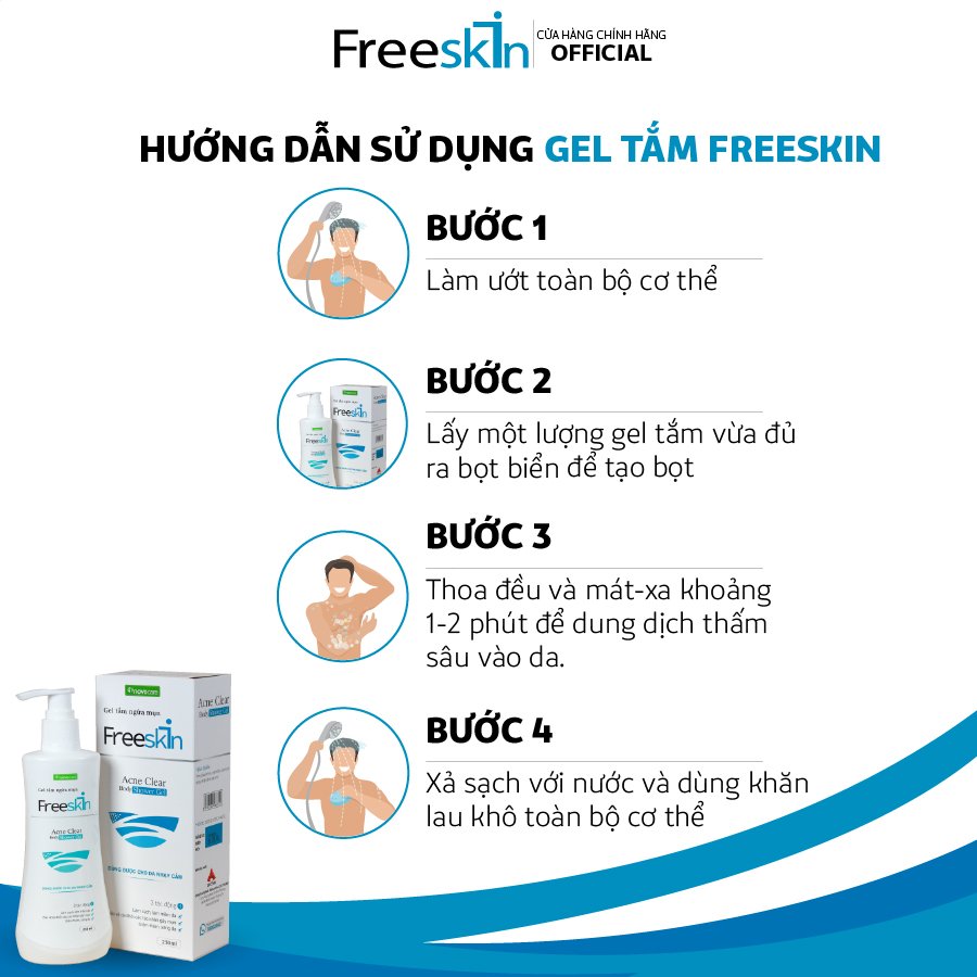 Gel Tắm Ngừa Mụn - FreeSkin 250ML - Thổi Bay Mụn, Dưỡng Sáng Da