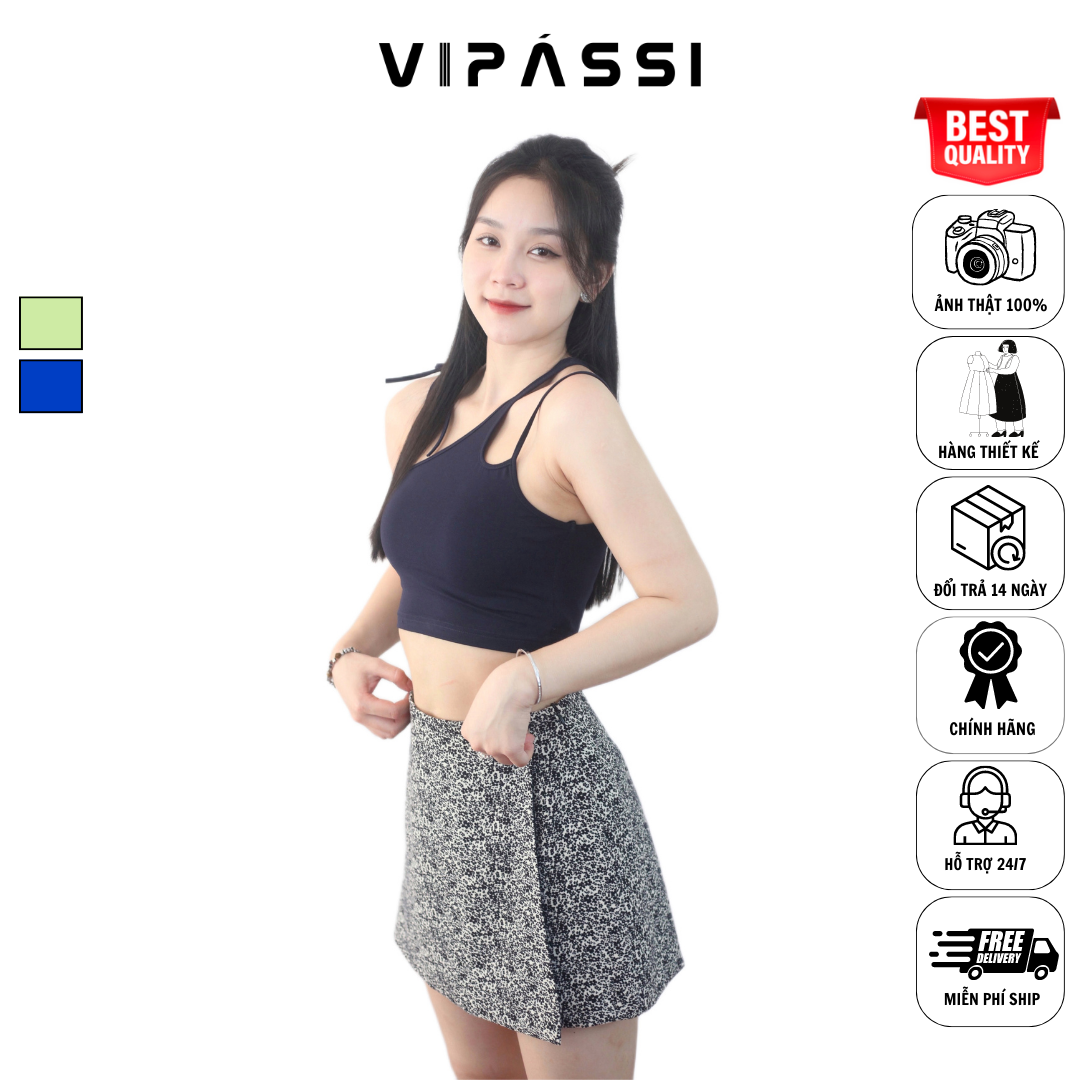 VIPÁSSI - Áo Thun Croptop Hai Dây Cổ Lệch Ngắn Ngang Eo
