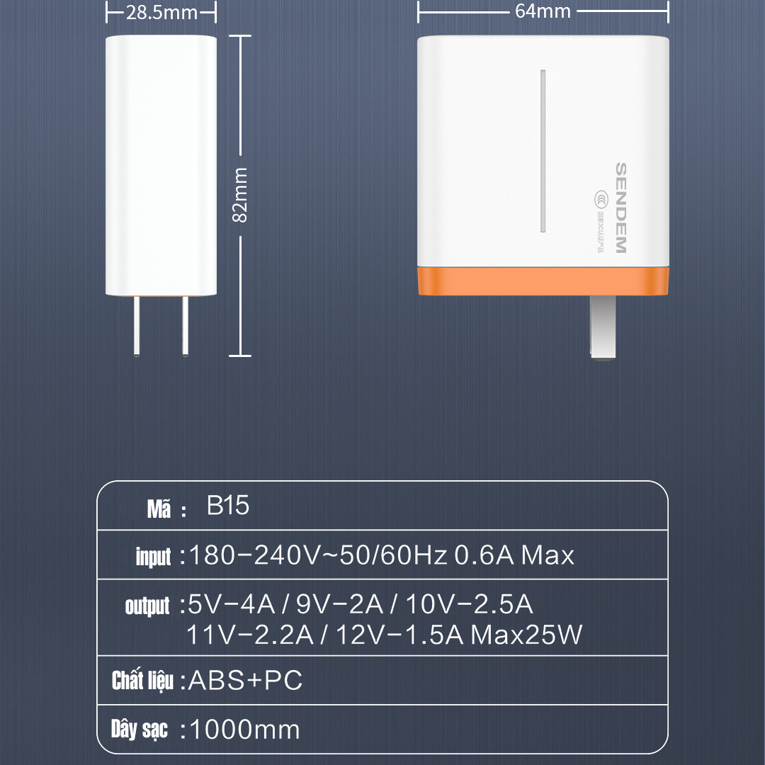 Combo Củ Sạc Nhanh + Dây Cáp Sendem 200W Quick Charge Chất Lượng Cao Dùng  cho Điện Thoại  Máy Tính Bảng Pin Dự Phòng - IOV