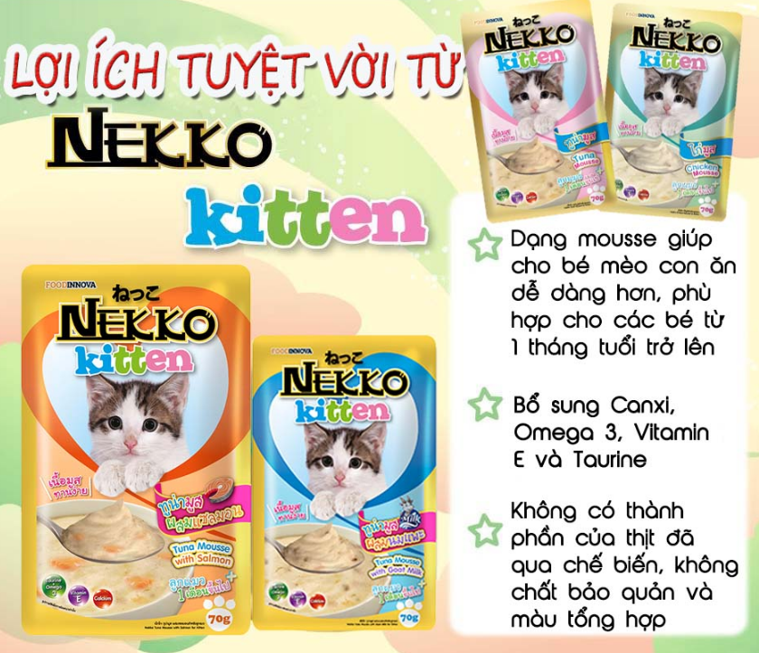 Thức ăn cho mèo / Pate NEKKO Kitten dành cho Mèo con từ 1-12 tháng tuổi - gói 70g