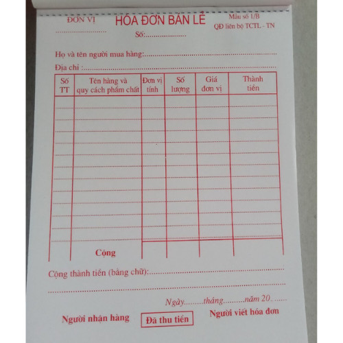 Combo 5q Hóa đơn bán lẻ 2L 100 tờ A5