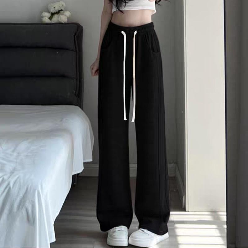 Quần thun dài bigsize nữ ống rộng phối dây cột trắng bản lưng chun co giãn Bigsize Cô Nhỏ - Q14 - Màu Đen