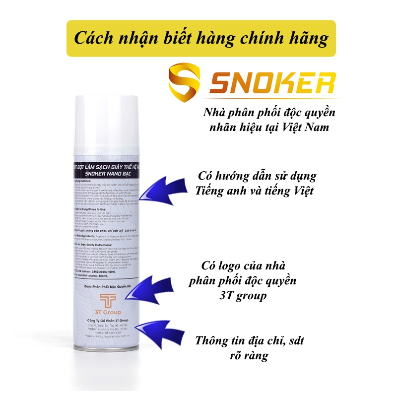 Chai xịt tạo bọt vệ sinh giày SNOKER 300ML. Bình xịt giặt khô tẩy trắng giày chính hãng