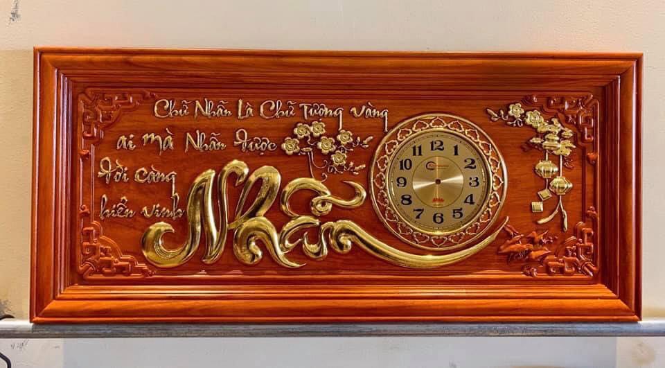 Tranh đồng hồ treo tường chữ nhẫn bằng gỗ hương đỏ kt 41×81×3cm