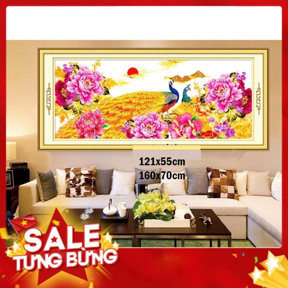 Tranh thêu chữ thập chim công MH2057 121x55cm