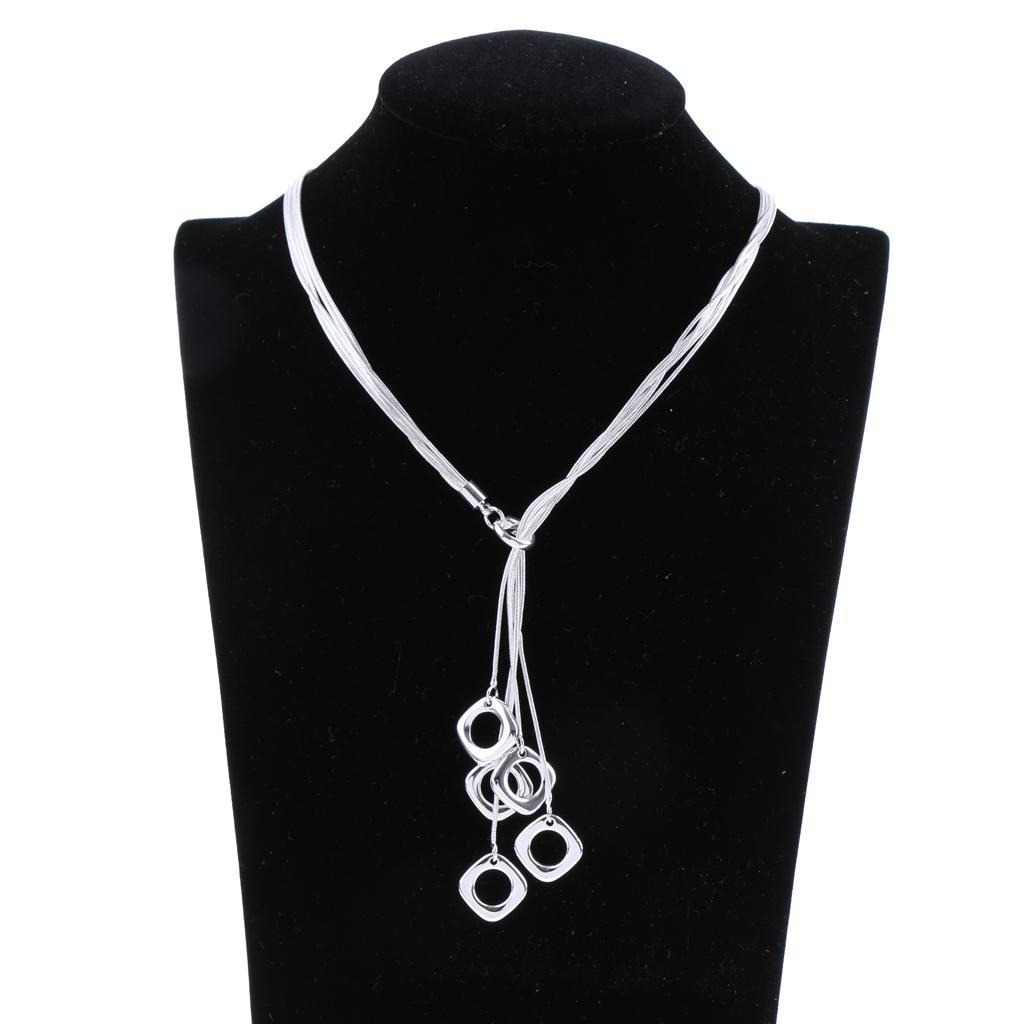 2X Punk Silver Alloy Multilayer Long Necklace Snake Chain Square Tassel Pendant