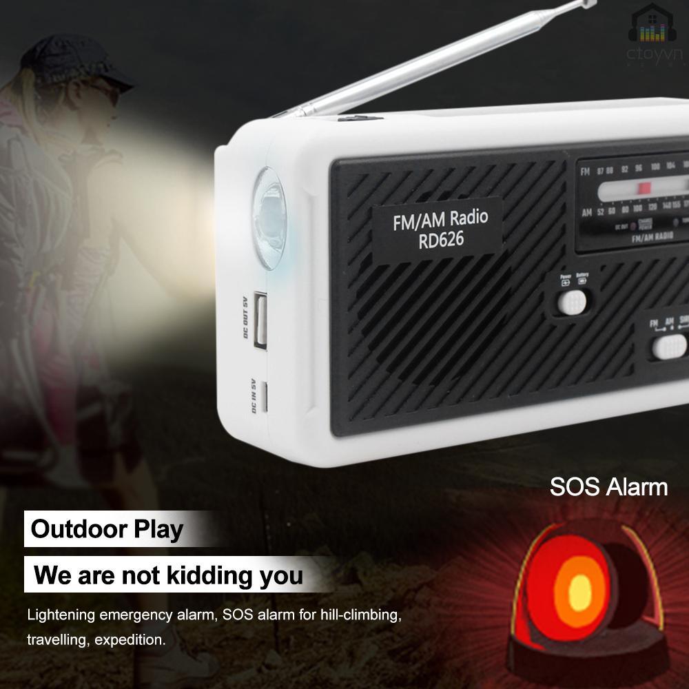 Bộ radio kỹ thuật số RD626 FM AM hai băng tần sạc pin năng lượng mặt trời 1000mAh có đèn LED