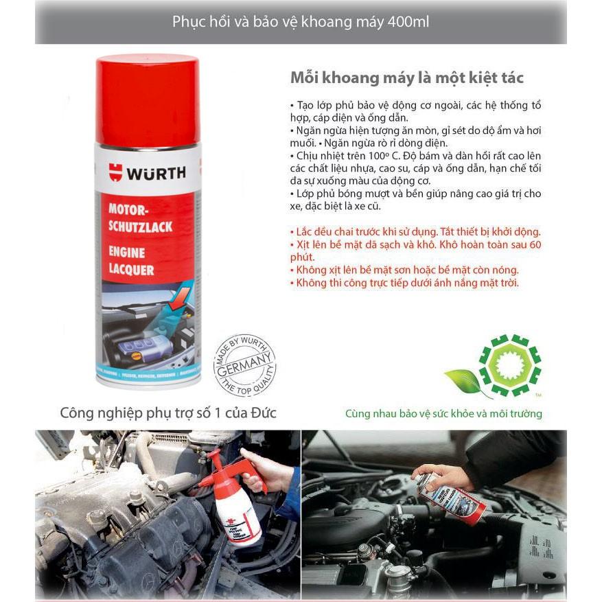 Chai xịt Nano phủ bóng bảo vệ động cơ khoang máy Wurth Engine Lacquer 400ml - Đức