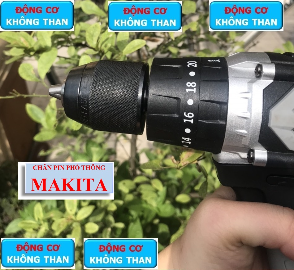 Thân máy khoan pin có búa 13mm, 3 chế độ, Chân pin phổ thông, bảo hành 1 năm