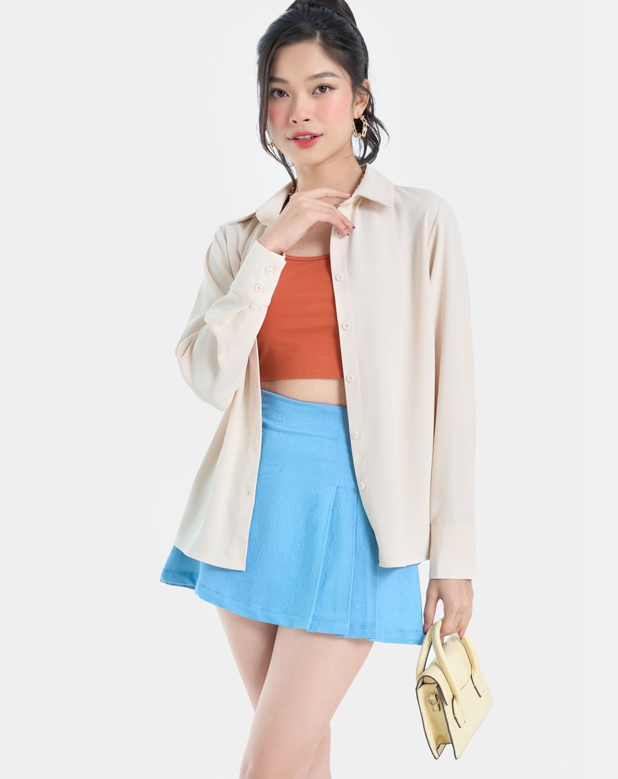 Áo Sơmi Nữ Thời Trang JUNO Basic Vai Đứng JNASM020