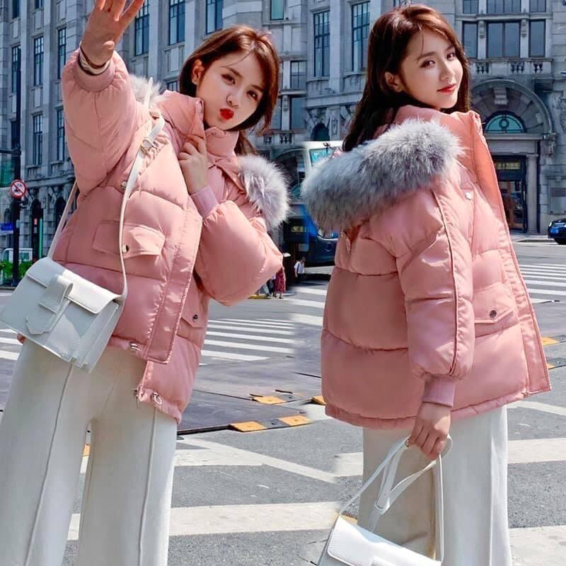 Áo Phao Túi Ngực Chéo MAYON Nữ Jacket mũ lông ấm mùa đông form rộng tay bồng cá tính