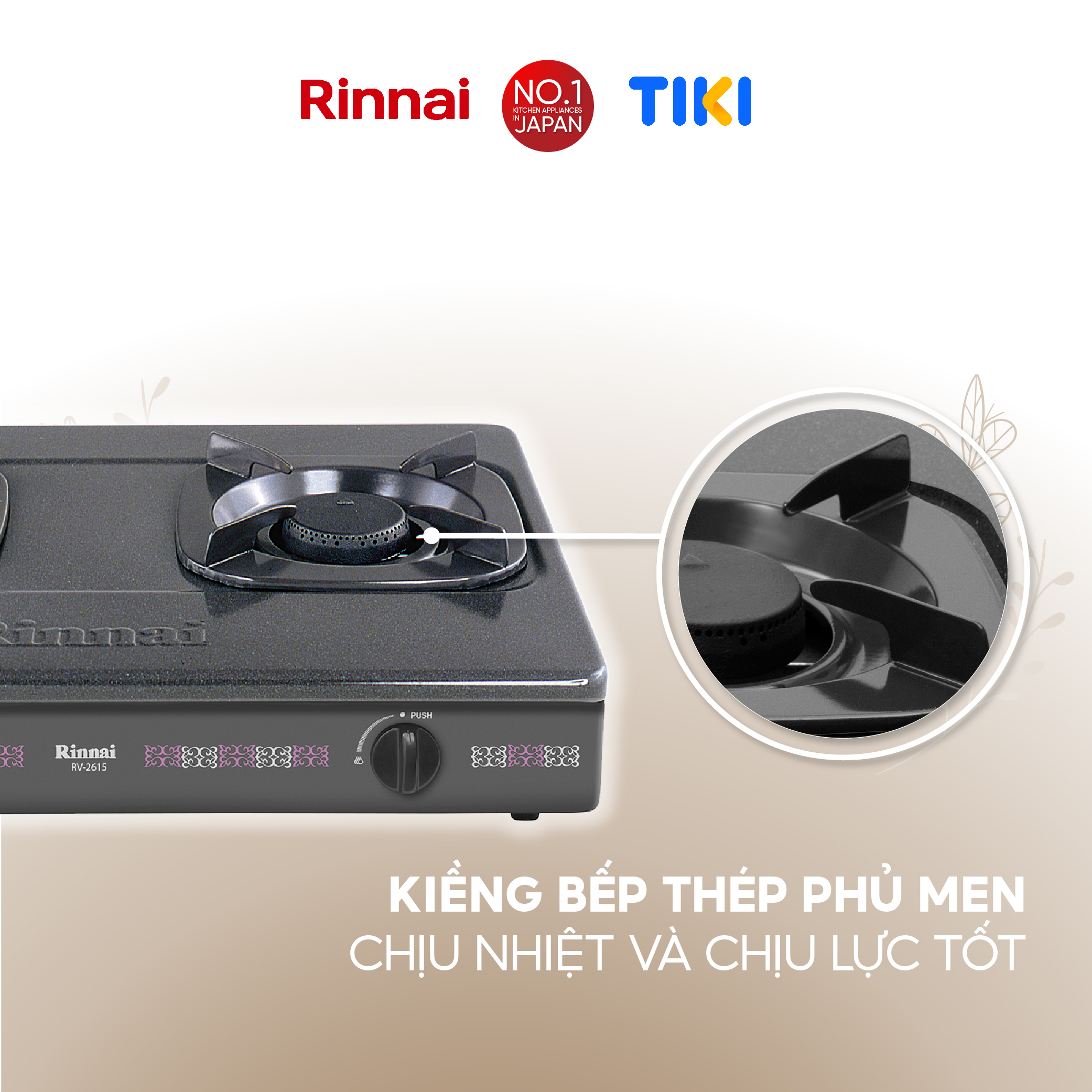 Bếp gas dương Rinnai RV-2615(G) mặt bếp men và kiềng bếp men - Hàng chính hãng