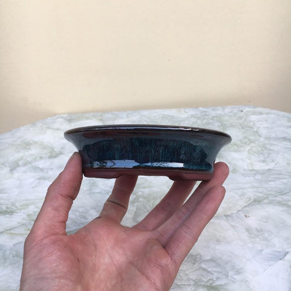 Chậu bonsai Oval mini men xanh hỏa biến gốm Bát tràng 1 size BM-108