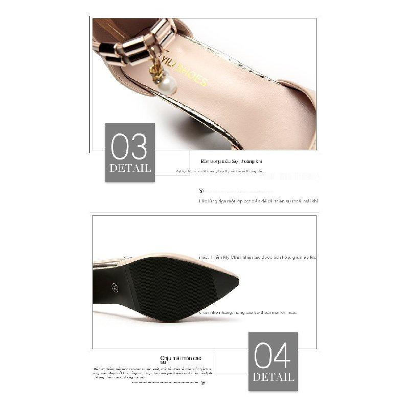 【Quần áo SF】New Toe Cap Sandals Women's Mid Heel Fresh Pointed Toe High Heels Small Size Buckle Women's Chunky Heels