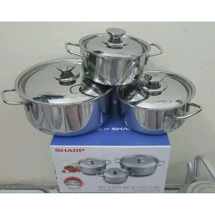 BỘ 3 NỒI 24cm 18cm 16cm NẮP INOX CAO CẤP DÙNG ĐƯỢC BẾP TỪ - BA NỒI BA NẮP INOX VIỆT NAM BẢO HÀNH 30 DAY