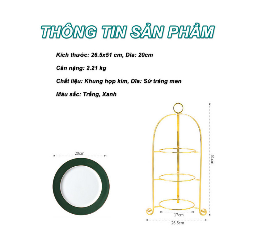 Đĩa bánh trang trí 3 tầng MORANDI SILK GOLD