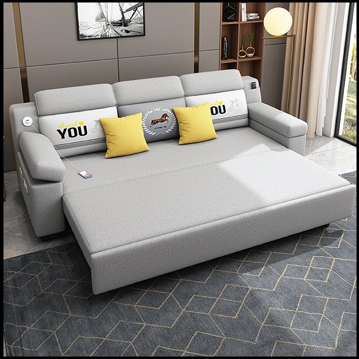 Giường Ngủ Sofa Gấp Gọn Thành Ghế Sofa. Ghế Sofa Giường. Giường Sofa Vải Lanh Cao Cấp Có Ngăn Chứa Đồ, Cổng Sạc USB. Tặng Kèm Gối Cùng Tone