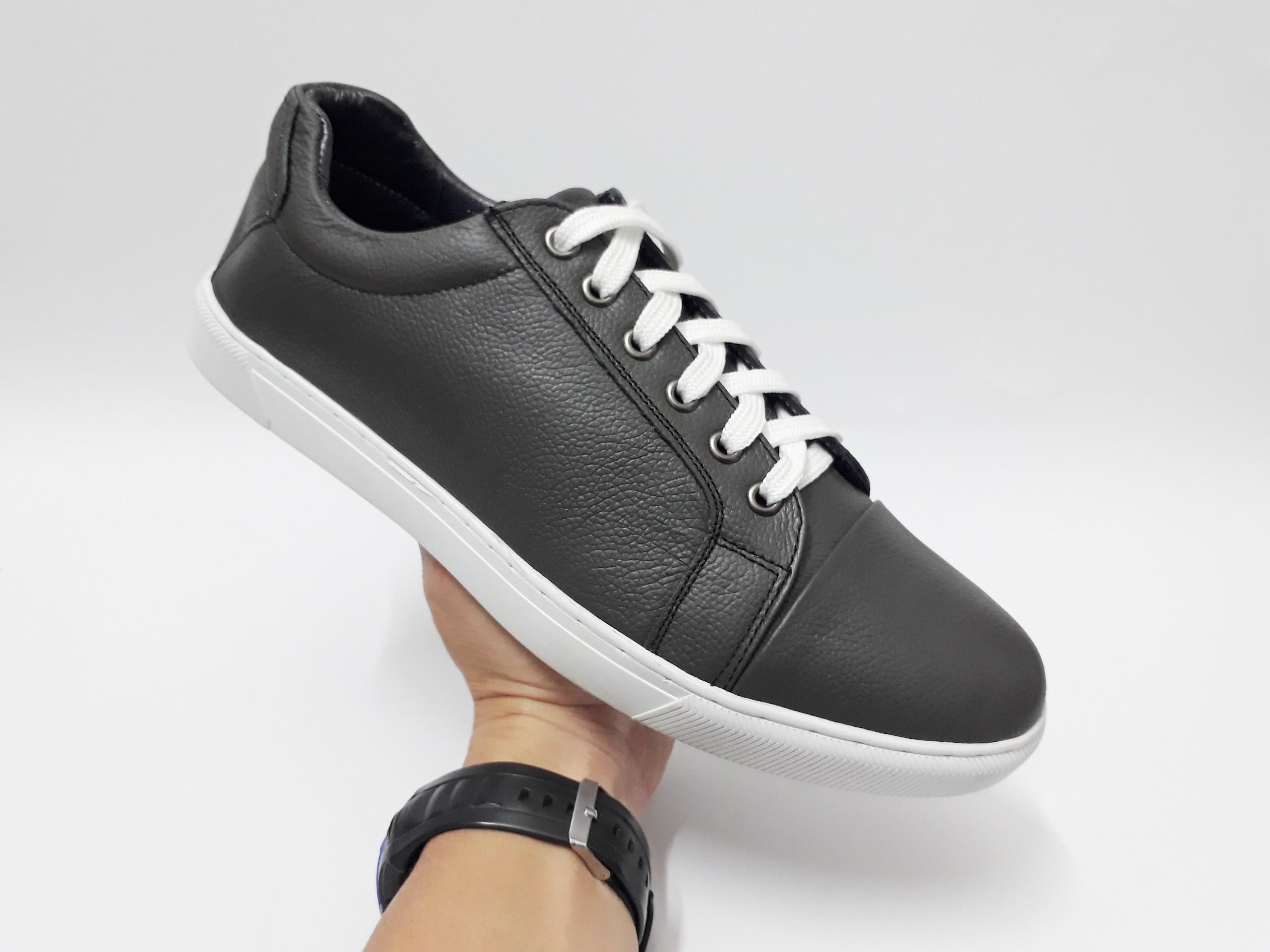 Giày Sneaker Nam Da bò Thể thao GDM TTDG02 Màu Xám Đế Trắng