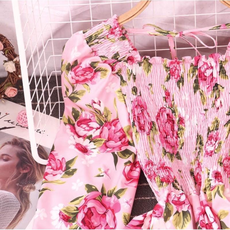 ĐẦM MAXI TAY PHỒNG HOA HỒNG SANG CHẢNH