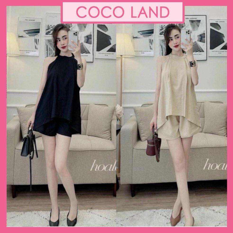 Set đồ nữ đũi, bộ đồ nữ hè áo yếm quần short cá tính coco land - chất đẹp thoáng khí - Bộ đũi cộc tay quần đùi