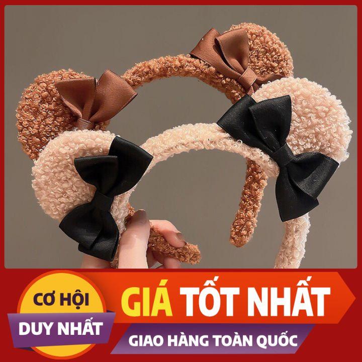 Cài tóc lông cừu tai gấu đính nơ tiểu thư - Nunam shop
