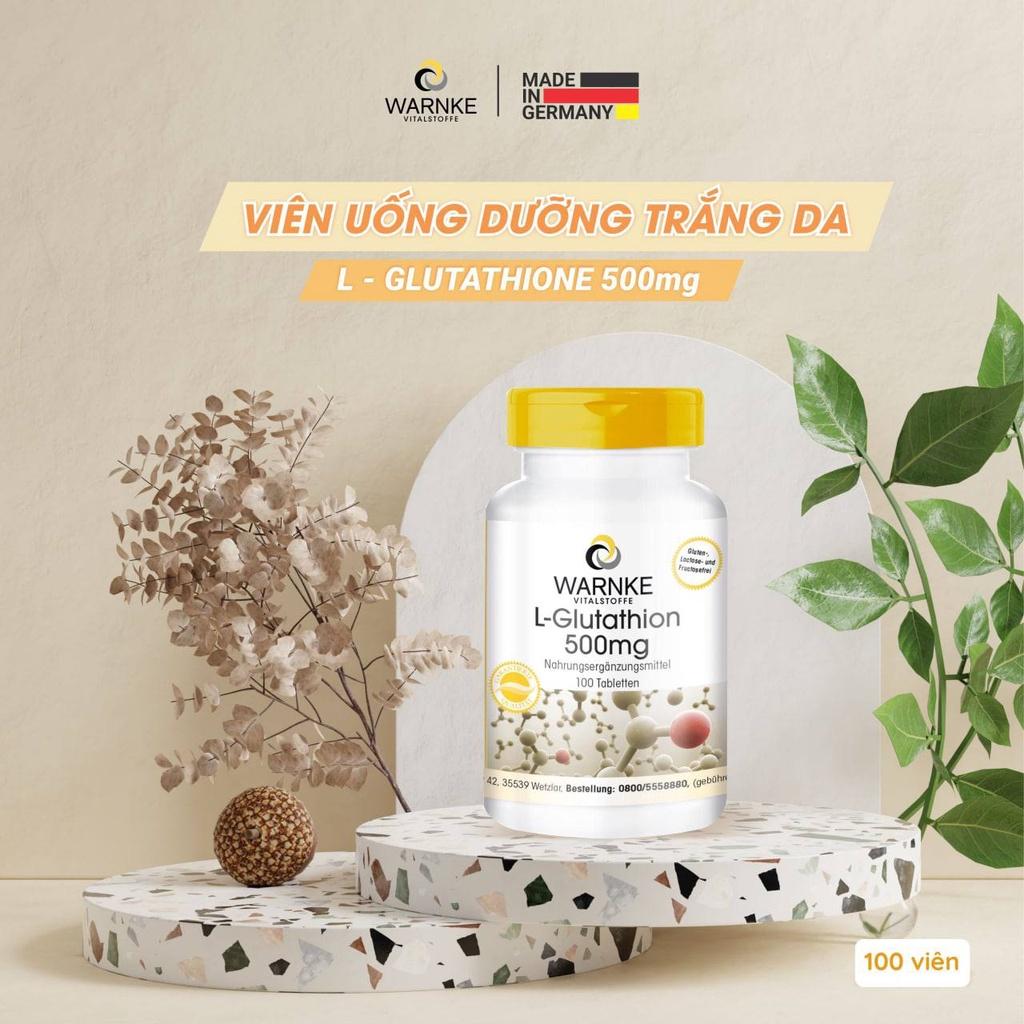 Viên Uống Trắng Da, Ngừa Lão Hóa, Ngăn Nám Warnke L-Glutathion, 500mg, Giúp Dẹp Da Từ Bên Trong, Nhập Đức, 100 Viên