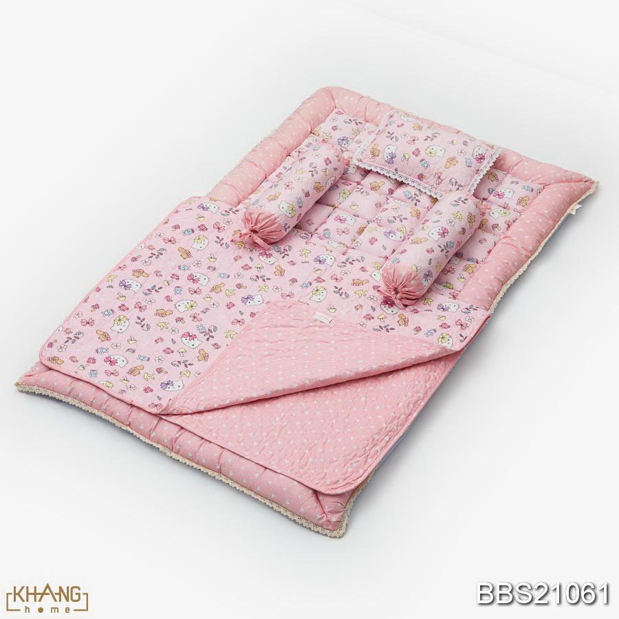 Bộ Nệm Chần Bông Sơ Sinh Khang Home Baby Safety 80x125cm BBS21 - 100% Cotton Thiên Nhiên - Giúp Bé Ngủ Thẳng Lưng Không Cong Vẹo Cột Sống