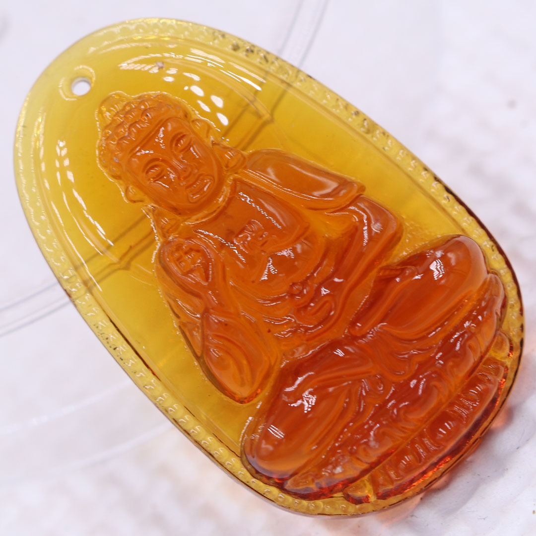 Mặt Phật A di đà pha lê cam 1.9cm x 3cm  kèm vòng cổ dây dù đen + móc inox vàng, Phật bản mệnh, mặt dây chuyền