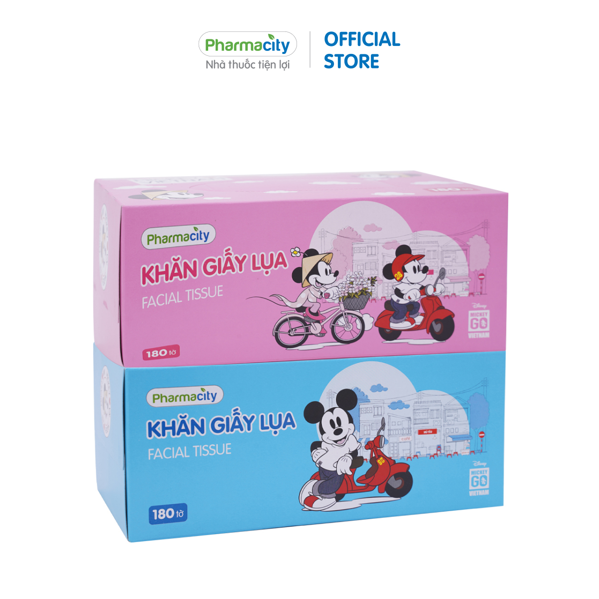 Khăn giấy lụa Pharmacity Mickey Go Vietnam (Lốc 2 hộp x 180 tờ)