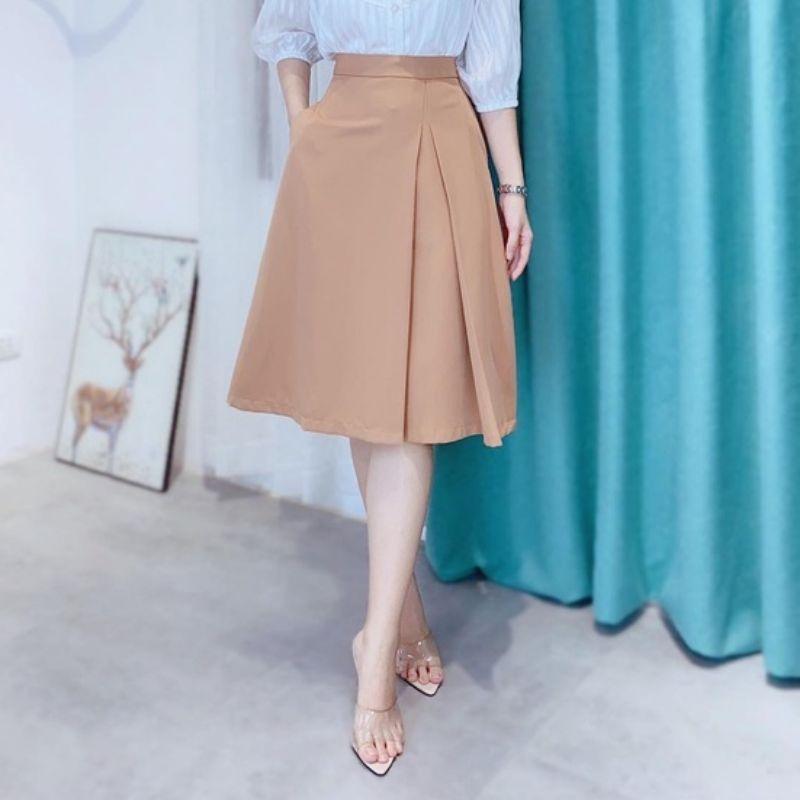 Chân Váy A dáng dài công sở ly bung phía trước 60cm