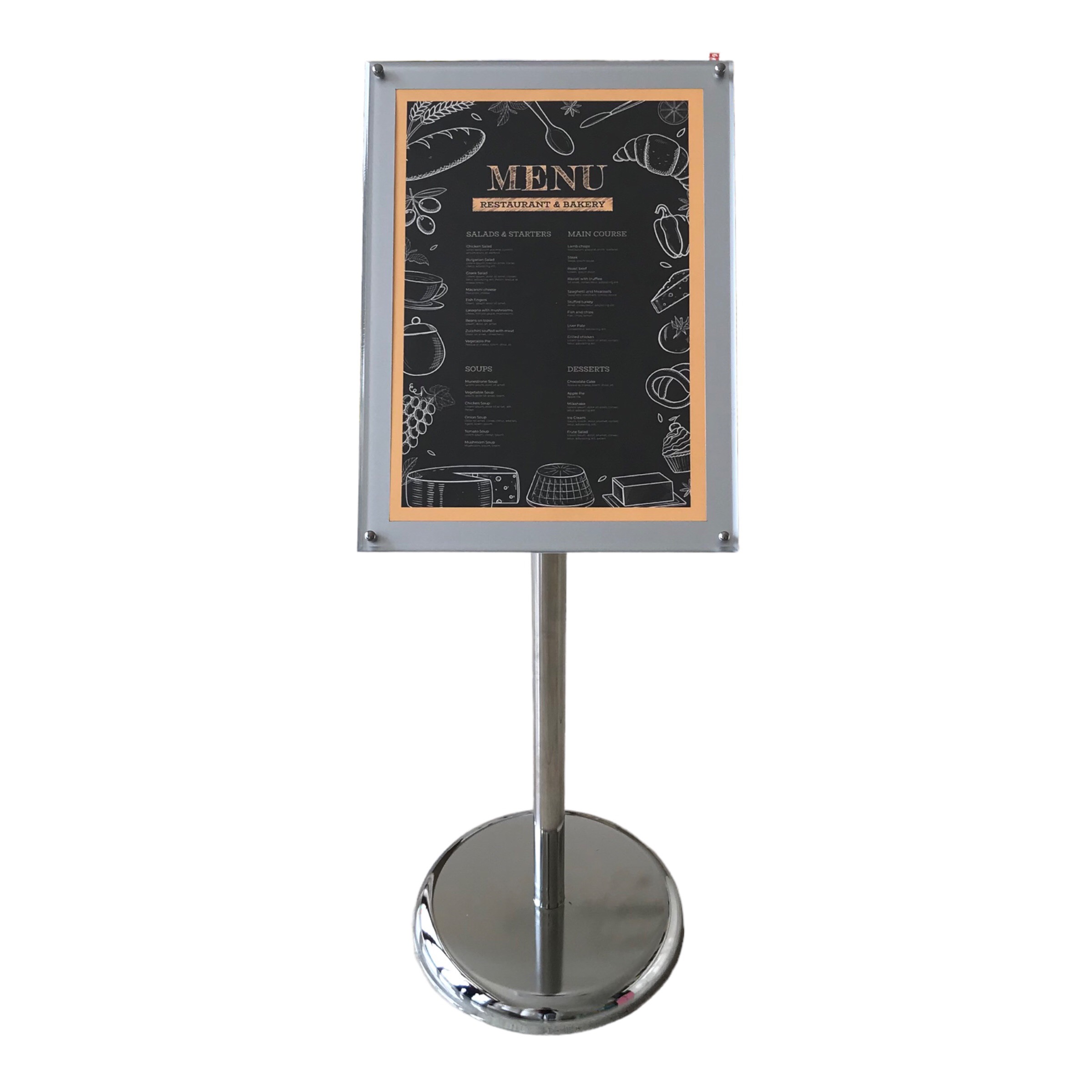 Standee trụ inox khung mica A4