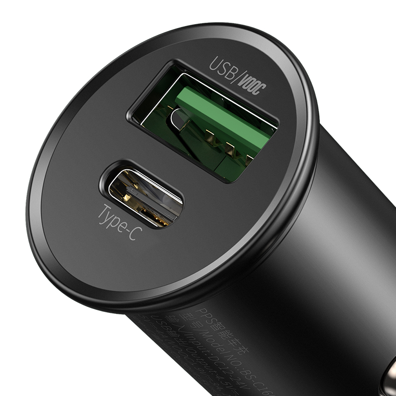 Tẩu sạc - củ sạc oto Baseus Circular Metal PPS Quick Charger Car Charger 2 cổng USB + type C 30w có hỗ trợ VOOC sạc nhanh cho điện thoại, máy tính bảng, loa không dây.. - Hàng chính hãng