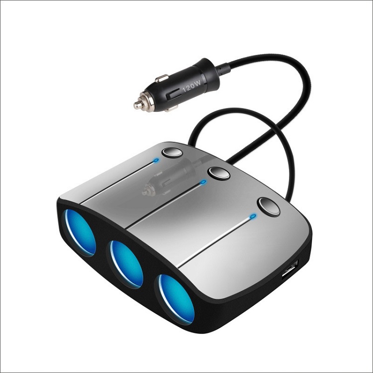 Bộ chia tẩu sạc đa năng 3 cổng cắm sạc và 2 cổng USB trên ô tô KY-548 -