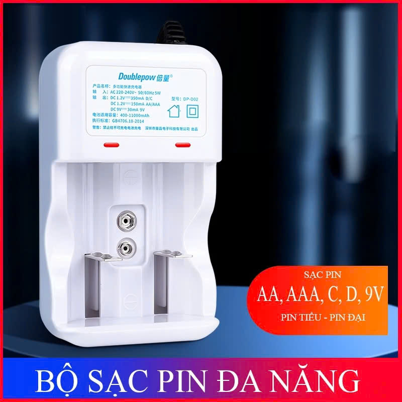 đèn Bộ SạcPin Đa Năng Doublepow AA-AAA, 9V, Pin Đại Cao Cấp Tự Ngắt Khi Đầy – An Toàn, Tiện Lợi