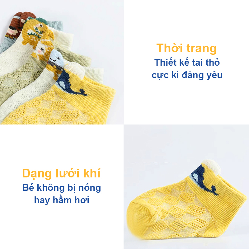 Tất cho bé gái và bé trai 0-3 tuổi thoáng khí Baby-S, Set 5 tất lưới cho bé hình thú ngộ nghĩnh nhiều màu sắc xinh xắn – ST022