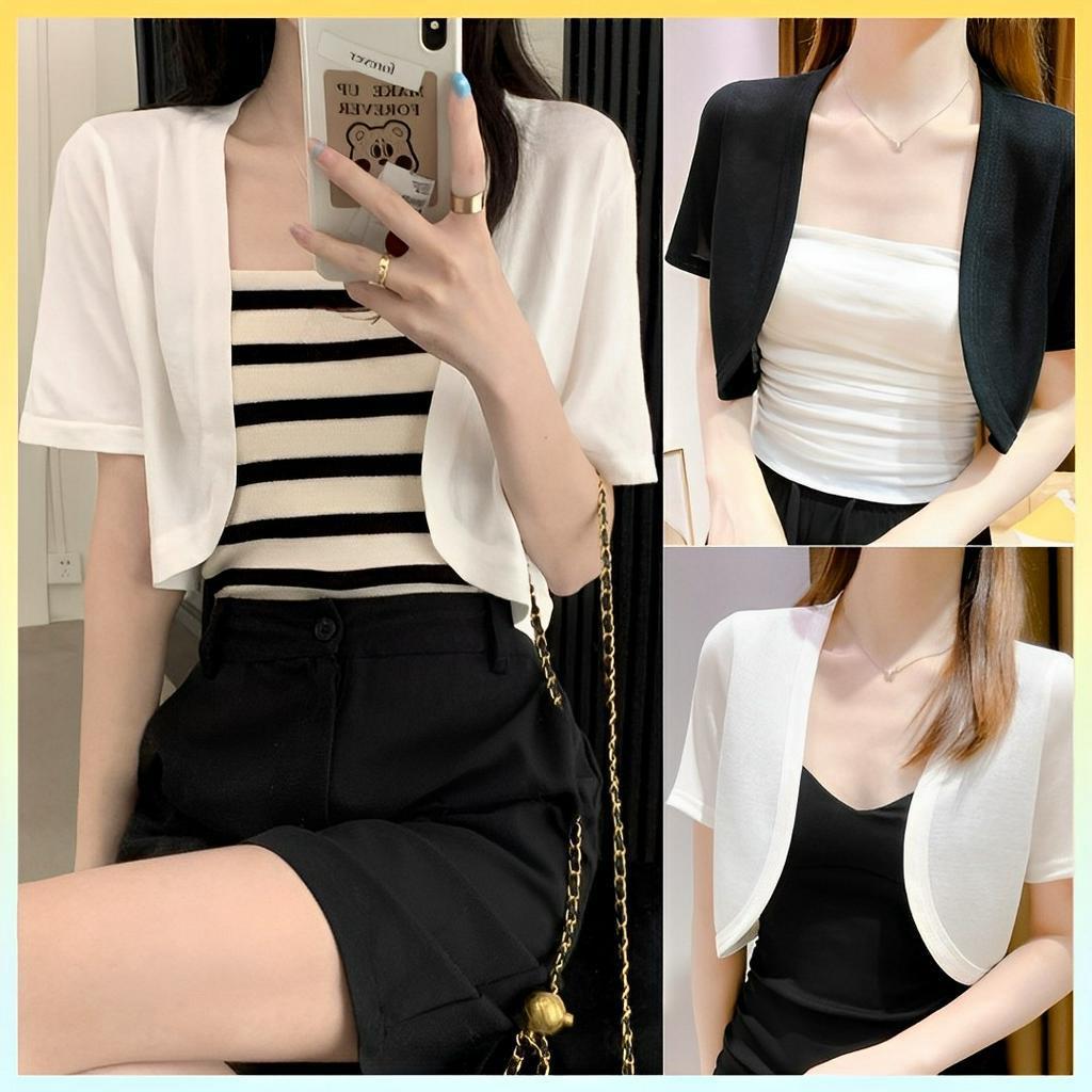 Áo KHOÁC len nữ cardigan CROPTOP TAY NGẮN phong cách Pháp mềm mỏng dễ phối đồ