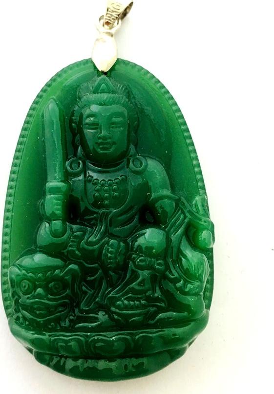 Mặt dây bản mệnh khắc ngài Văn Thù Bồ Tát đá mã não tự nhiên cho người tuổi Mão Bạc QTJ - MDNA122