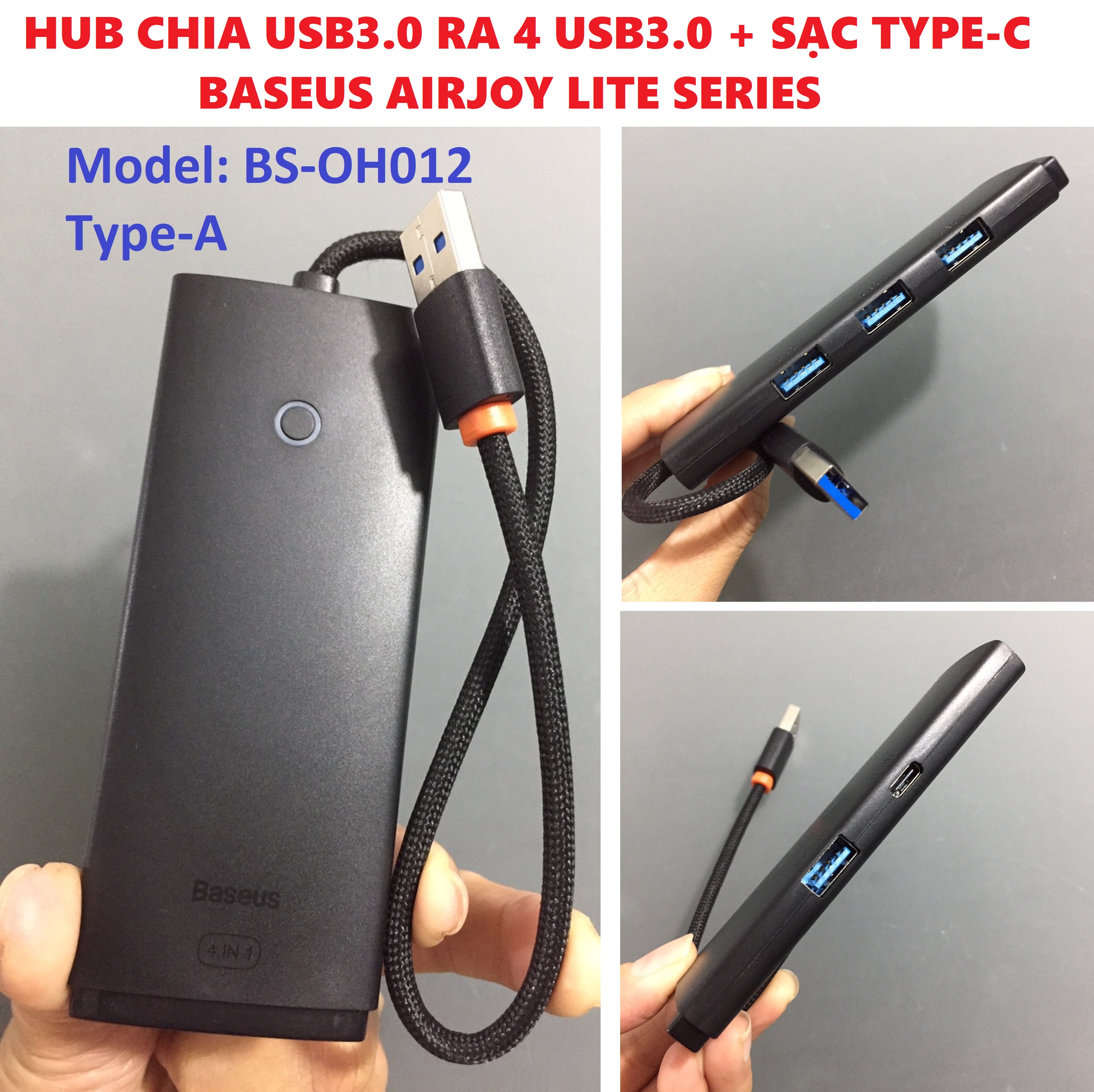 Bộ chuyển cổng Type-C / USB 4 IN 1 Baseus Airjoy Lite Series BS-OH012 / BS-OH015 _ Hàng chính hãng