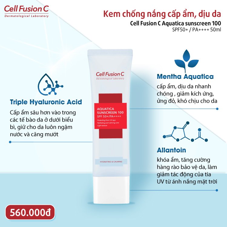 Kem Chống Nắng Cell Fusion C Cấp Ẩm Dịu Da  Aquatica Sunscreen 100 SPF 50+ / PA