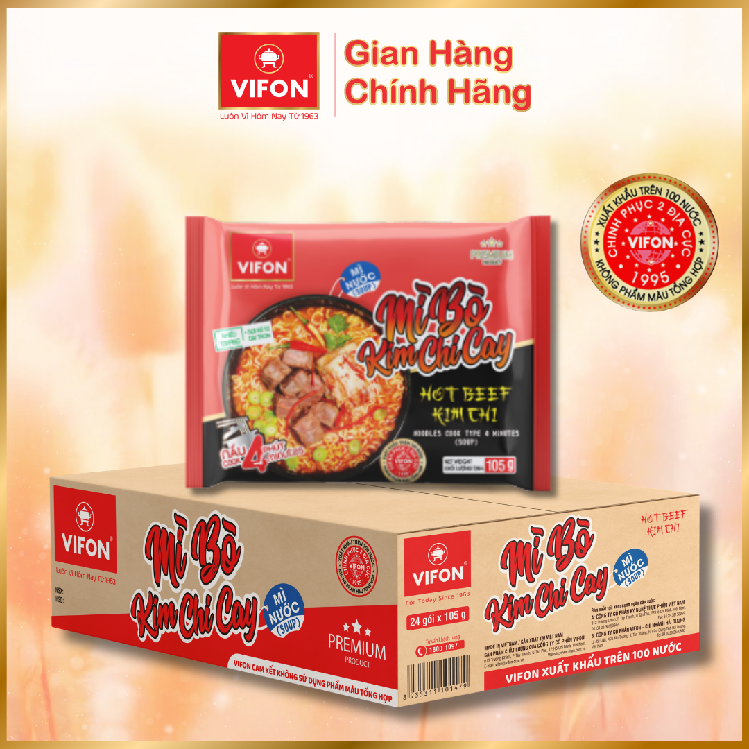 Thùng 24 gói Mì Bò Kim Chi Cay VIFON 105g / Gói