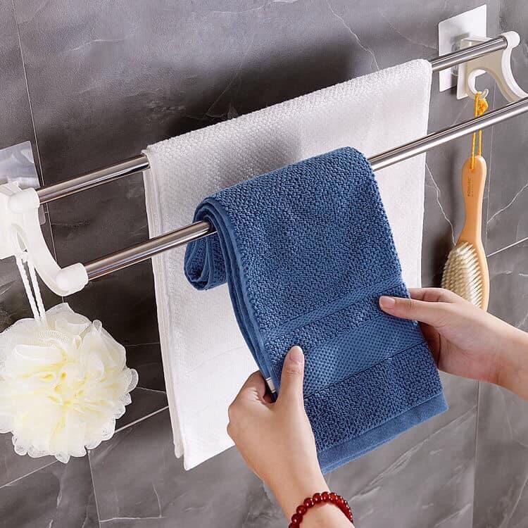 Giá treo khăn đôi hút chân không, móc treo khăn mặt dán tường
