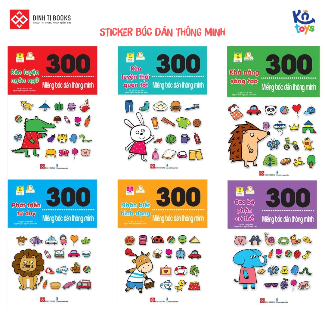 Sách Sticker Bóc Dán - 300 Miếng Bóc Dán Thông Minh Cuốn Lẻ - Đinh Tị Cho Bé Từ 3 Tuổi - Combo 6 Cuốn
