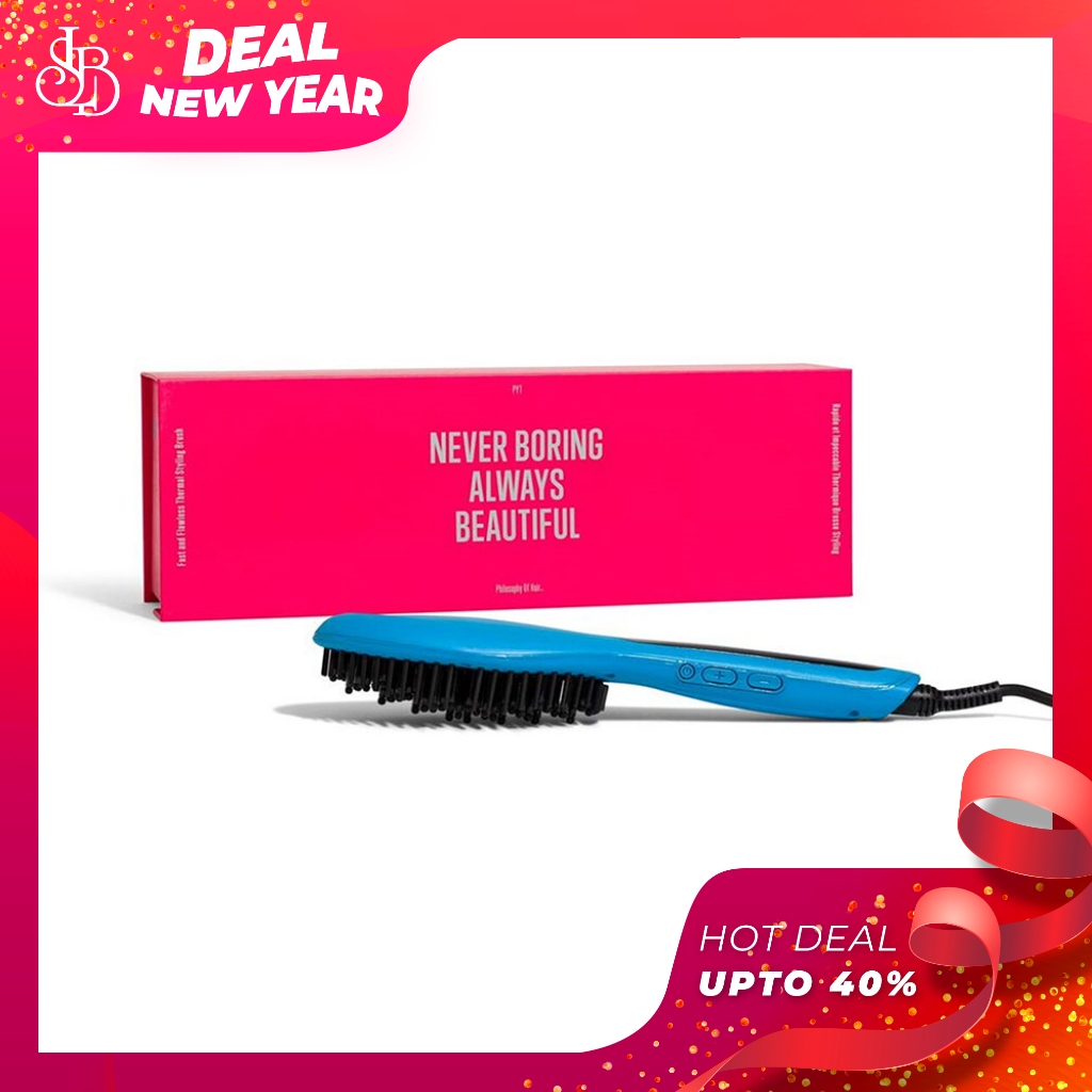 Lược Điện Tạo Kiểu Tóc PYT Thermal Styling Brush - Màu Xanh - Có Thể Duỗi Và Làm Phồng Chân Tóc Với Công Nghệ Ion Âm Và Nhiệt Hồng Ngoại Xa