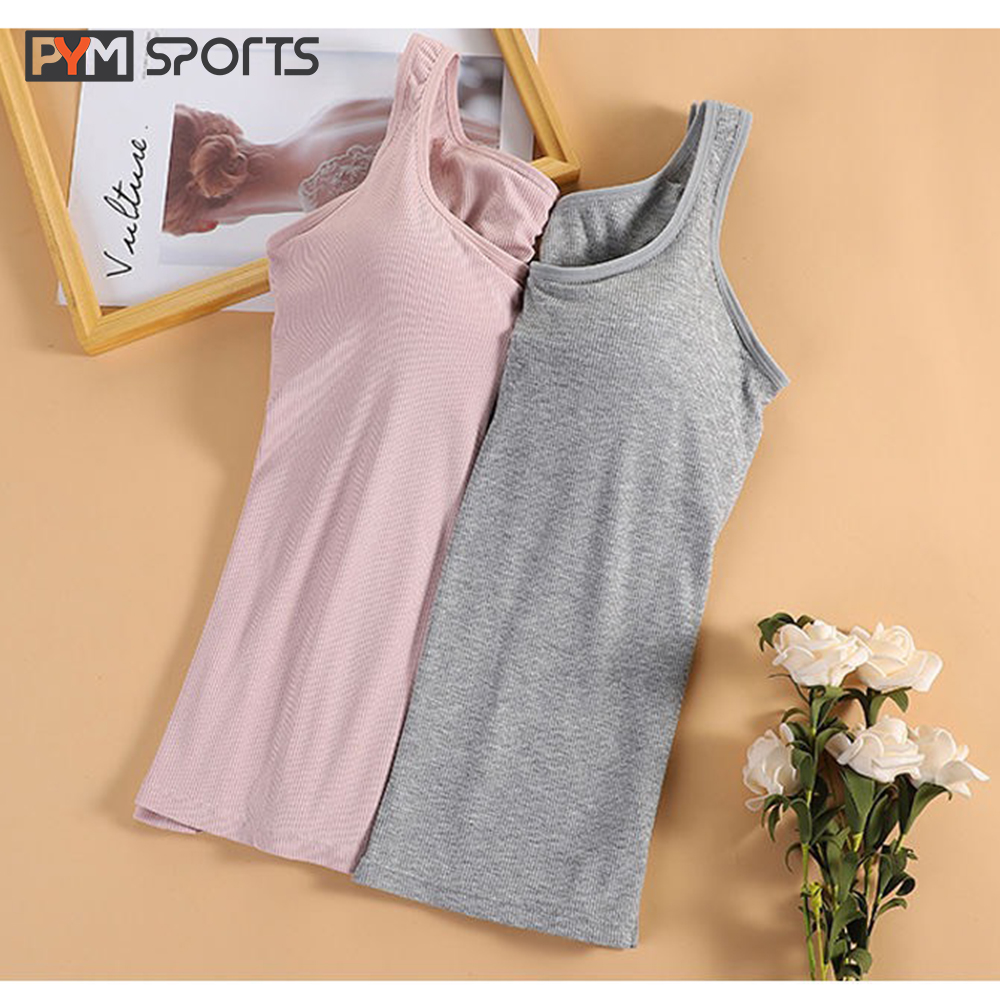 Áo Yoga cotton liền bra - áo cotton liền mút PYMSPORT - PYMBR046 thoáng mát, thoải mái, kèm bra , 7 màu cho bạn lựa chọn