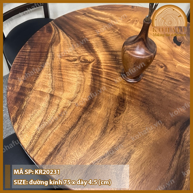 Mặt Bàn Tròn Gỗ Me Tây KOHAFU Đường Kính 75cm - Sản Phẩm Giống Y Hình