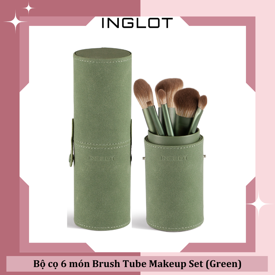 Bộ 6 Cọ trang điểm chuyên nghiệp kèm hộp đựng có nắp - xanh Green Tube Makeup INGLOT