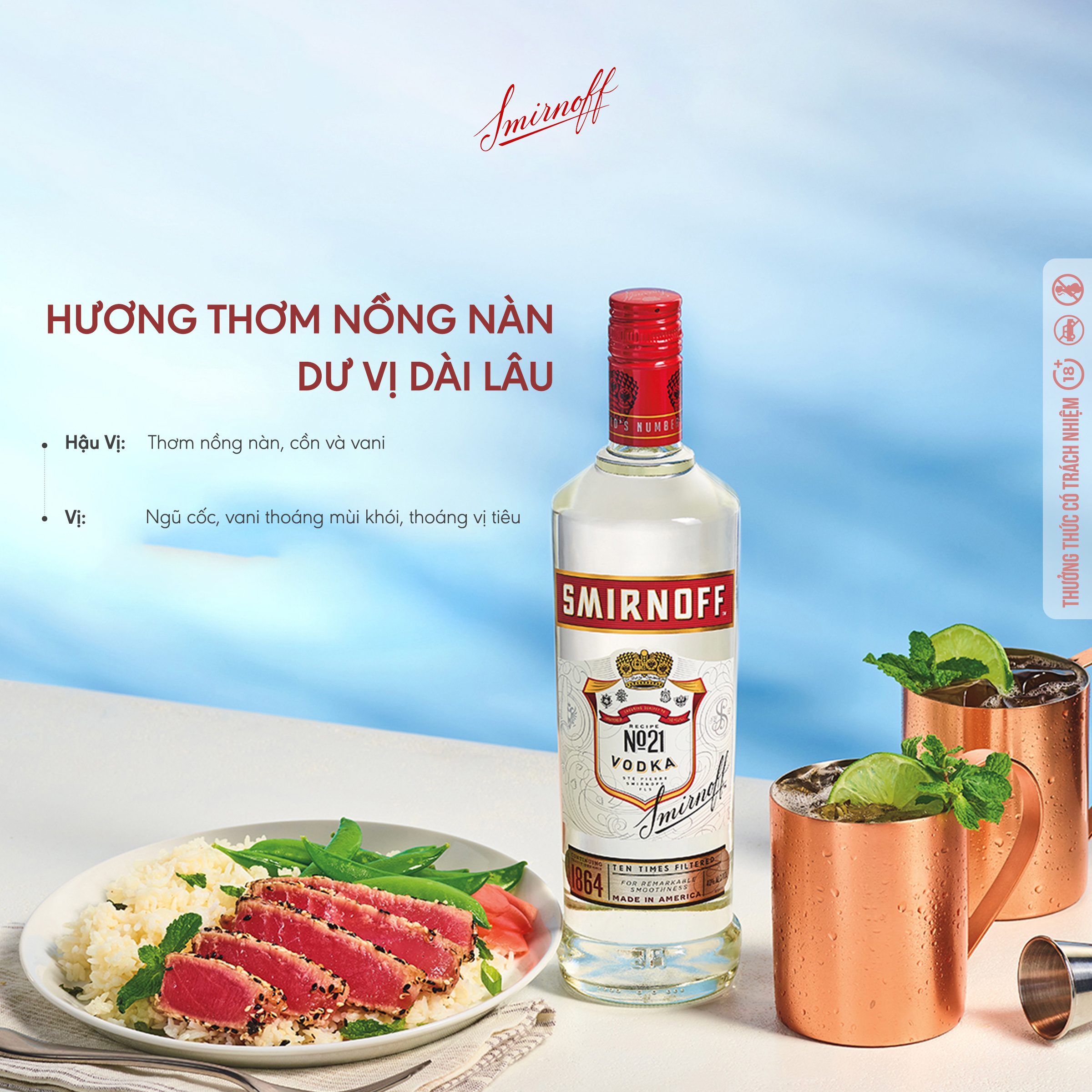 Rượu Vodka Smirnoff Red 37.5% 700ml - Rượu Vodka Hương Vị Ngọt Dịu, Nồng Nàn Dài Lâu