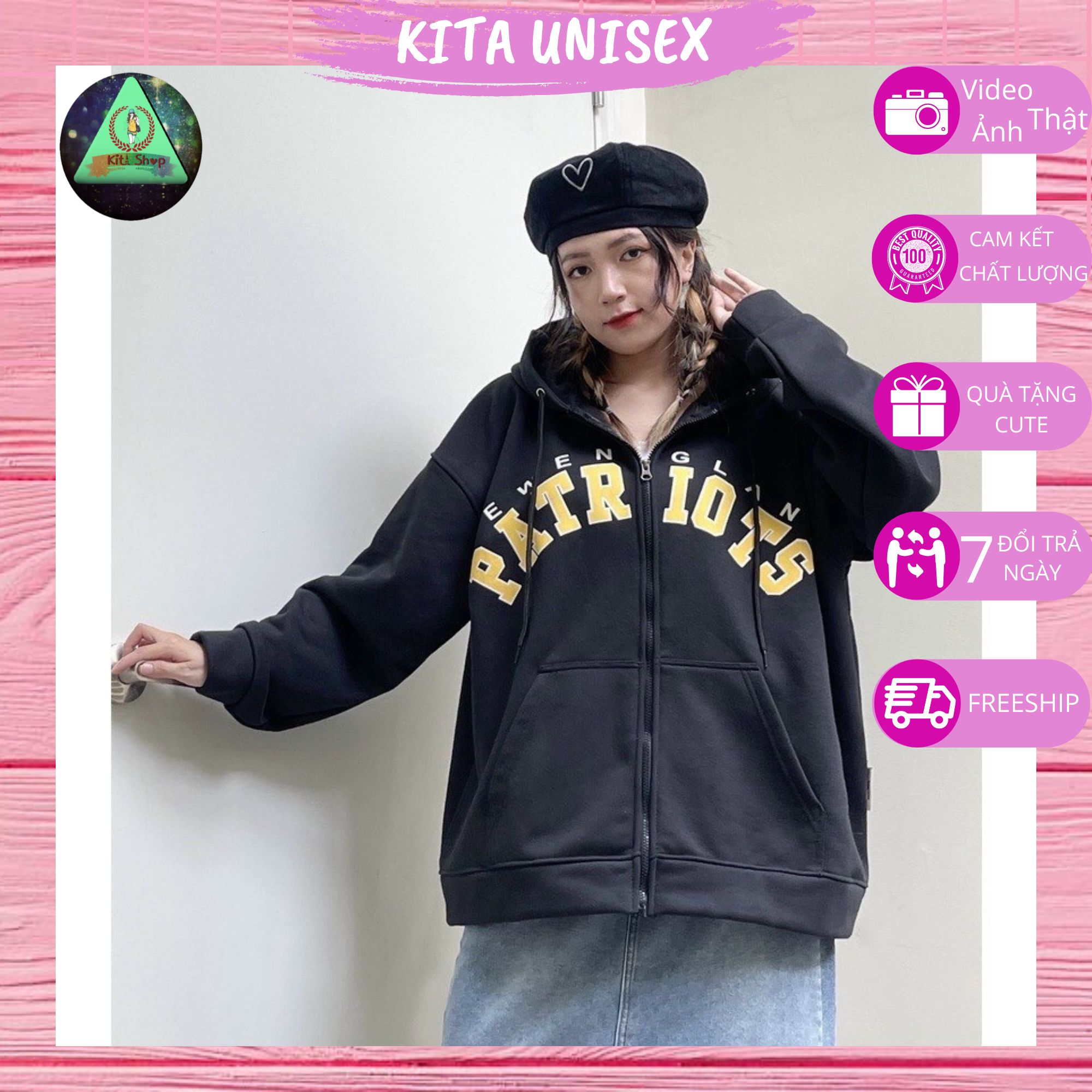 Áo khoác Hoodies có khóa vải nỉ bông mềm ấm Thời trang Hot Trend Kita Unisex - PATRIOTS